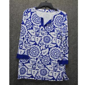T By Talbots Floral Print Blue White Tunic UPF 50+ Sun Protection Size Small